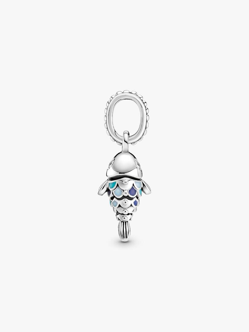 Blue Scaled Fish Dangle Charm Sterling silver