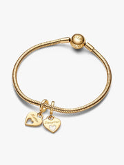 Double Heart Split Dangle Charm 14k gold plating
