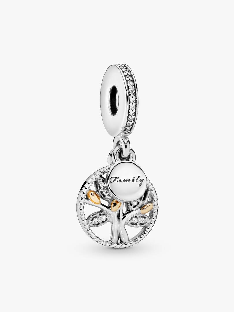 Sparkling Family Tree Dangle Charm 14k gold, Sterling silver