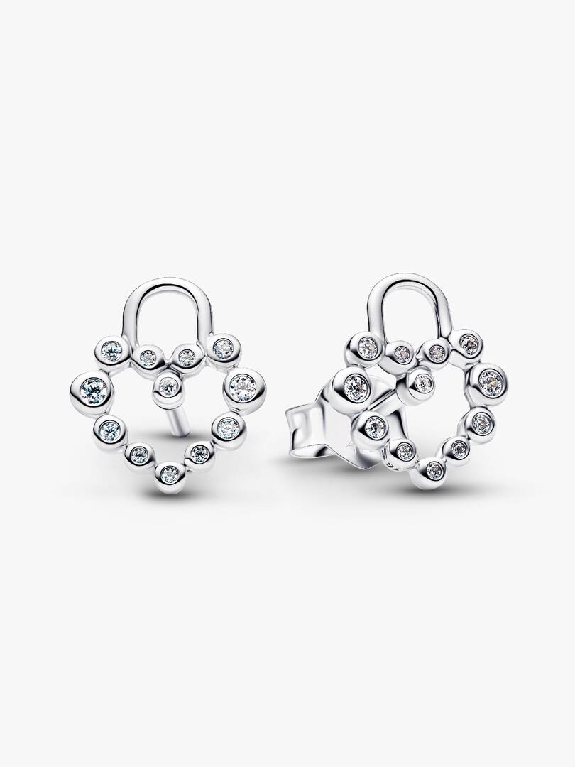 Sparkling Heart Padlock Stud Earrings Sterling silver