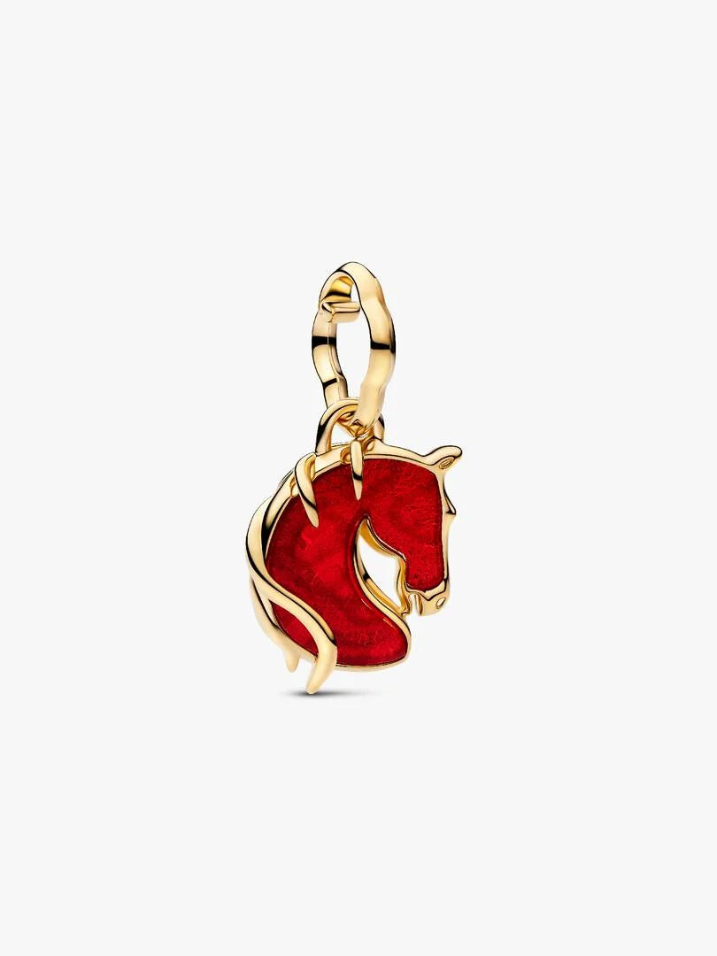 Red Fire Horse Murano Glass Dangle Charm 14k gold plating