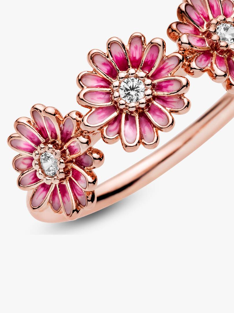FINAL SALE - Pink Daisy Flower Trio Ring 14k rose gold plating