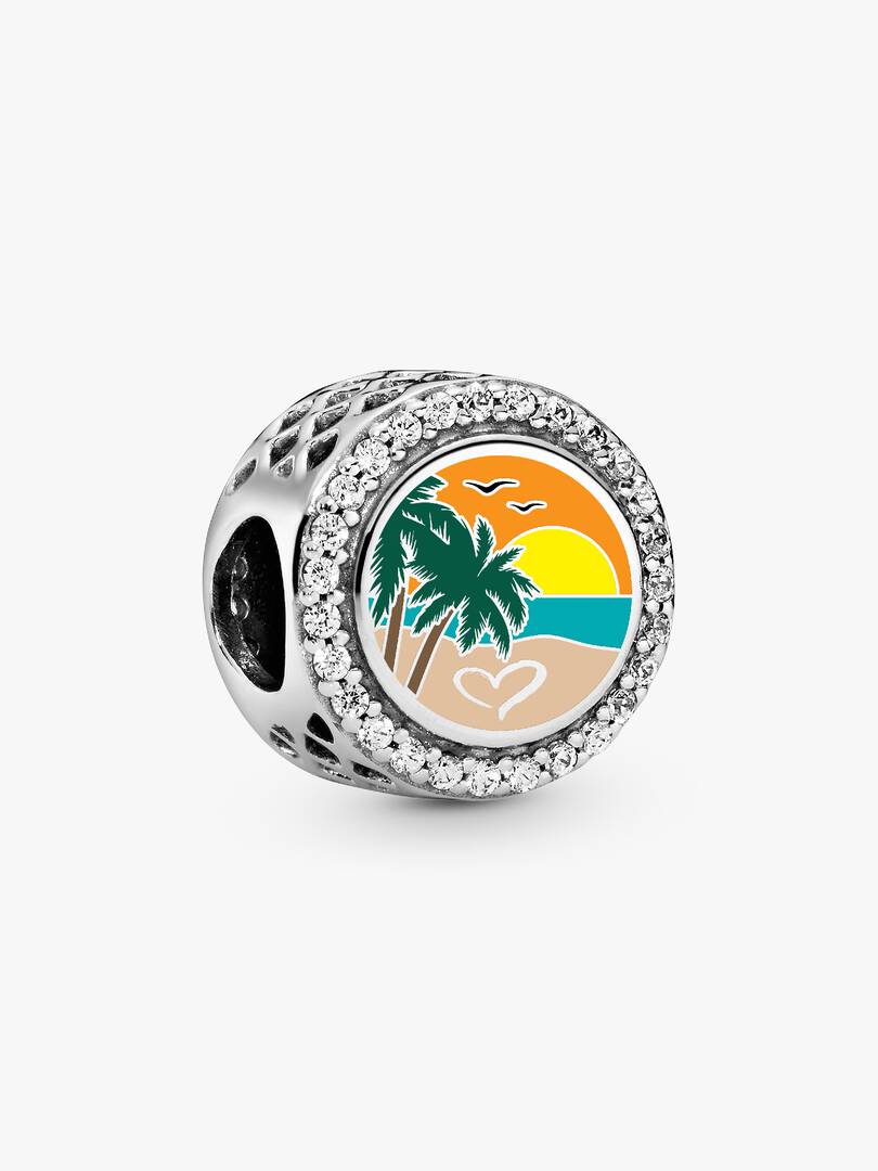 Engravable Beach Heart Scene Charm Sterling silver