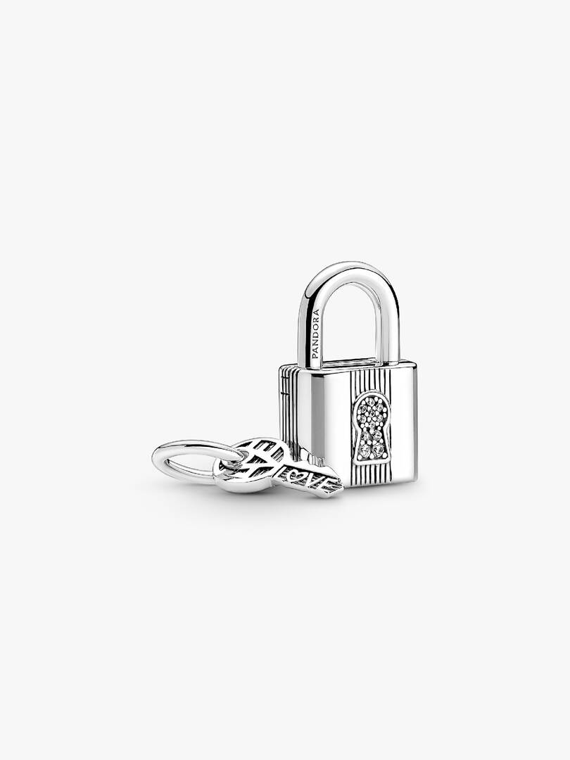 Padlock and Key Dangle Charm Sterling silver