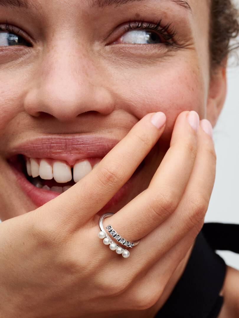 FINAL SALE - Treated Freshwater Cultured Pearls & Pavé Open Ring Sterling silver