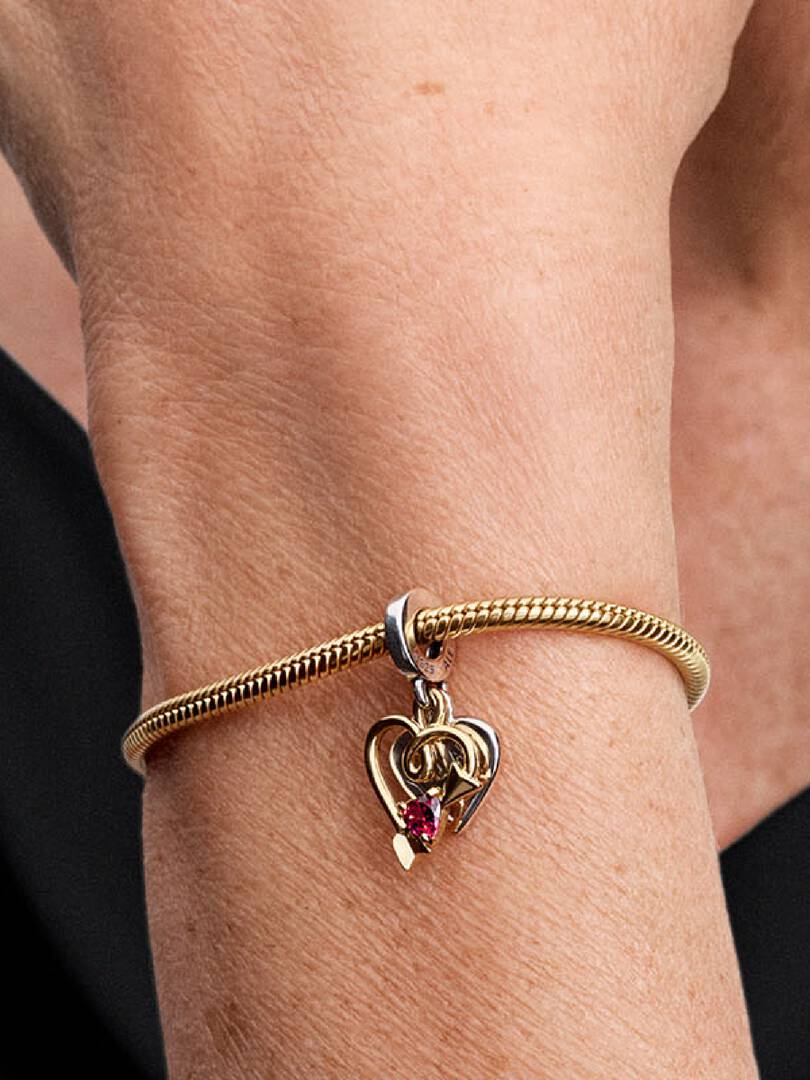 Engravable Heart & Arrow Double Dangle Charm Sterling silver, 14k gold plating