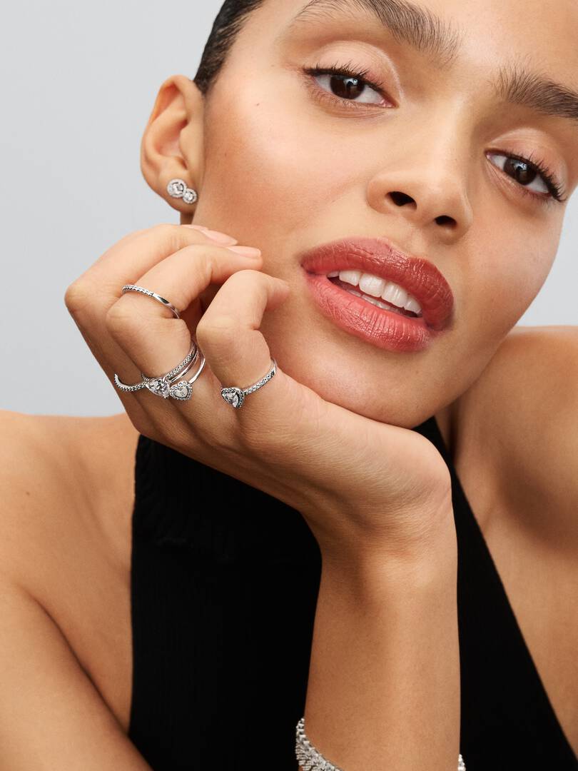 Engravable Heart Halo Ring Sterling silver