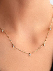 Pandora Era Bezel Lab-Grown Diamond Dangle Station Paperclip Chain Necklace 0.13 ct TW, 14k gold