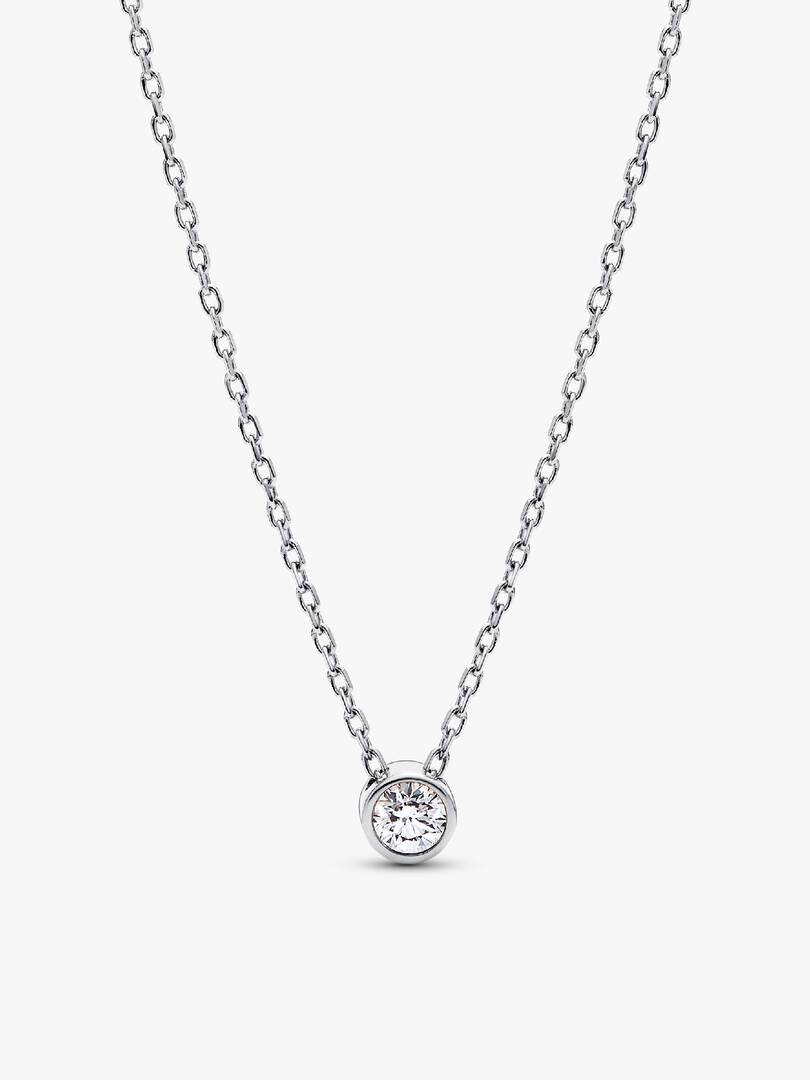 Pandora Era Bezel Lab-grown Diamond Pendant Necklace and Earrings set 0.45 carat tw Sterling Silver 2 Quantity