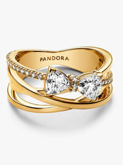 Sparkling Bow & Crossover Band Ring 14k gold plating
