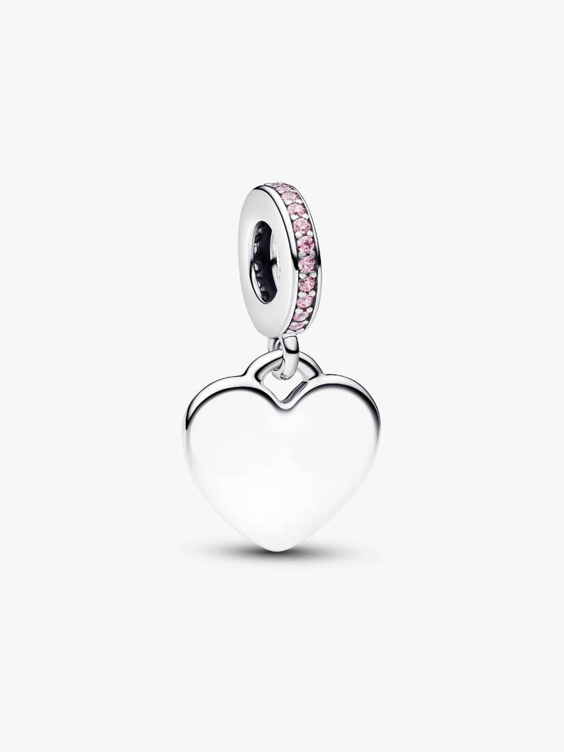 Engravable Heart Pink Stone Dangle Charm Sterling silver