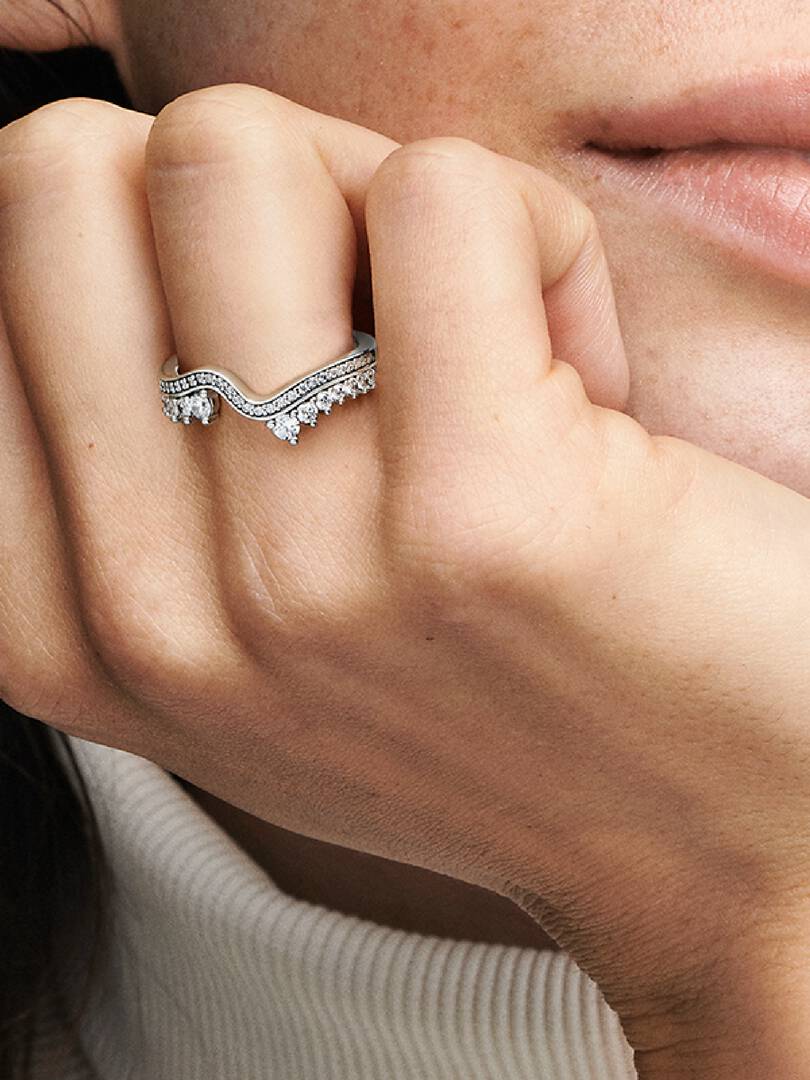 FINAL SALE - Sparkling Asymmetric Wave Ring Sterling silver