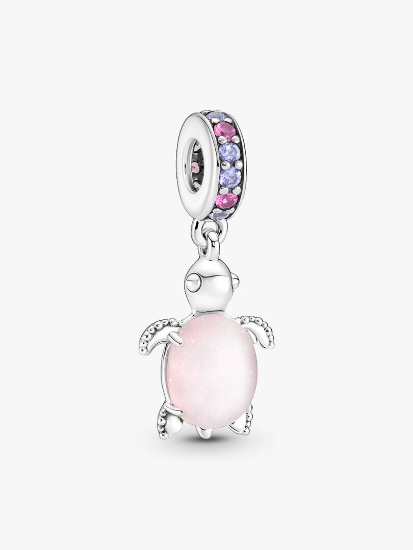 Murano Glass Pink Sea Turtle Dangle Charm Sterling silver