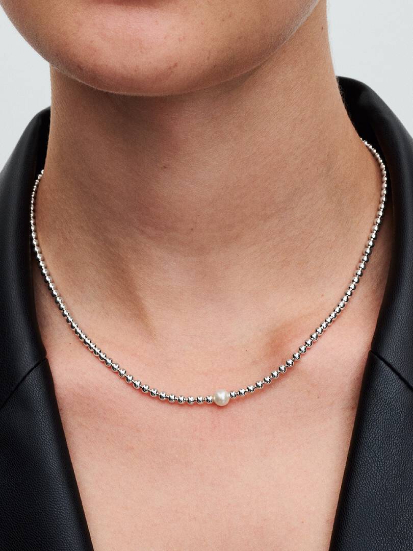FINAL SALE - Treated Freshwater Cultured Pearl & Beads Collier Necklace Sterling silver
