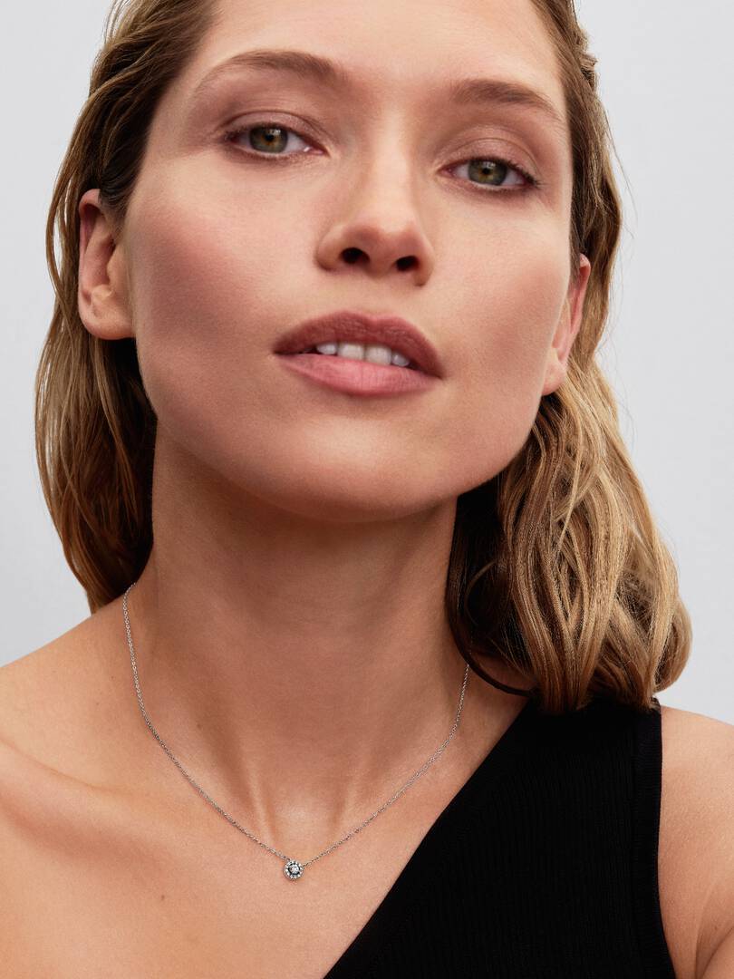 Round Pavé Halo Collier Necklace Sterling silver