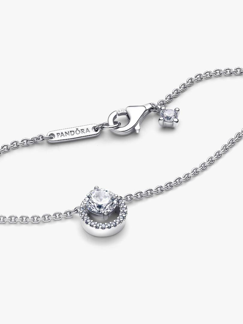 Sparkling Round Halo Pendant Collier Necklace Sterling silver
