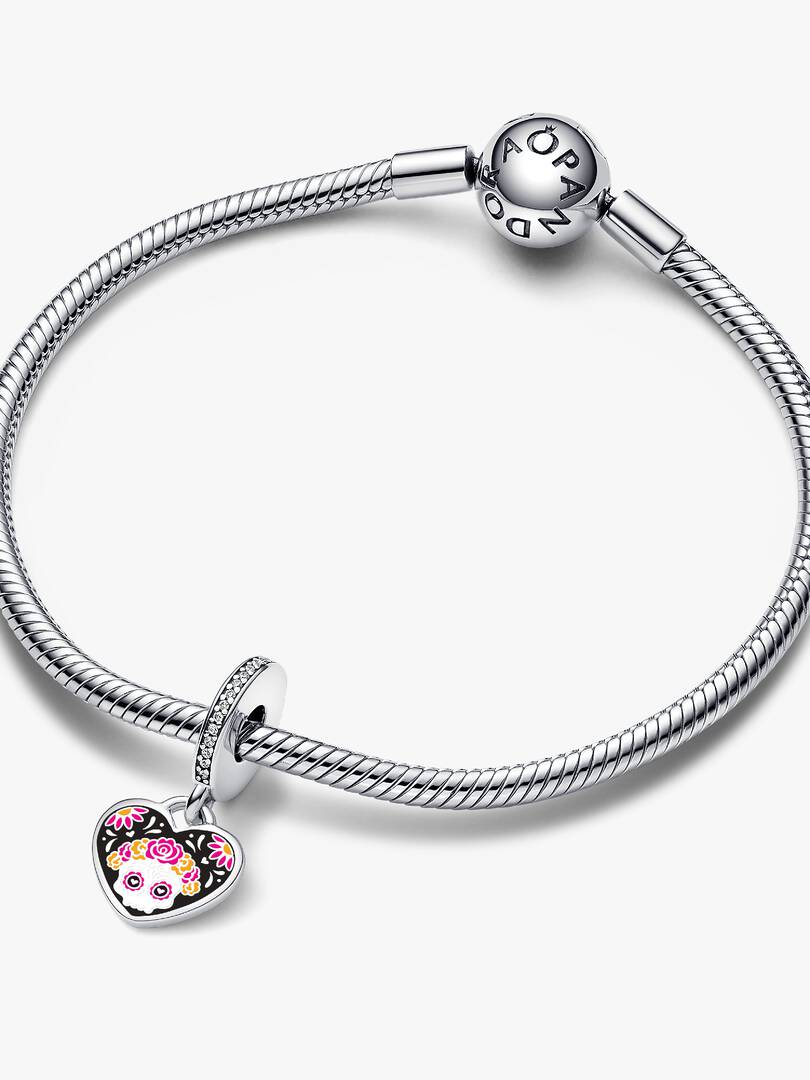 Day of the Dead Sugar Skull Heart Dangle Charm Sterling silver