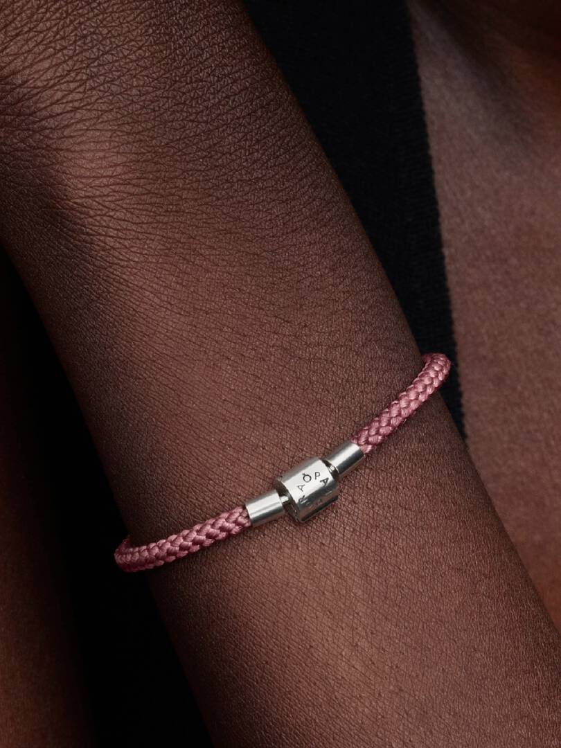 Shimmering Pink Cord Bracelet Sterling silver