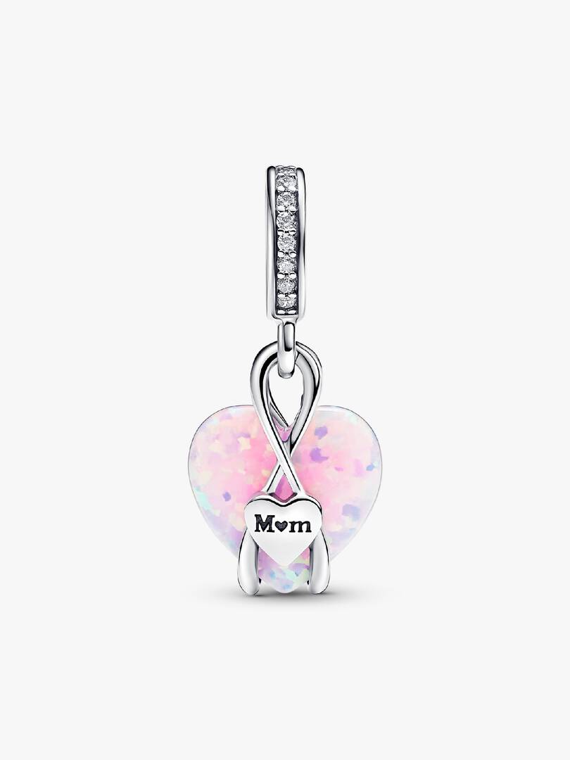 Mom Opalescent Heart Dangle Charm Sterling silver