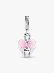 Mom Opalescent Heart Dangle Charm Sterling silver