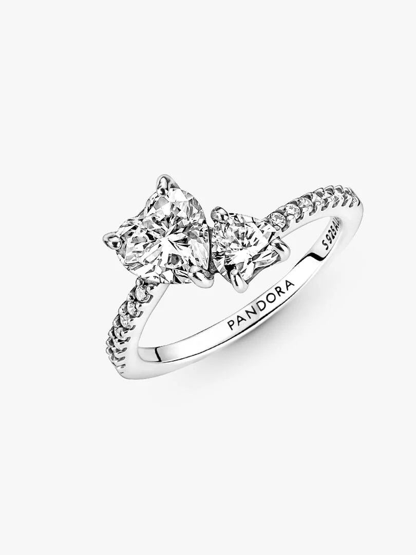Double Heart Sparkling Ring Sterling silver