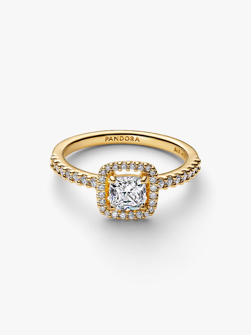 Sparkling Square Clear Halo Ring 14k gold plating