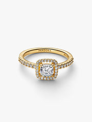 Sparkling Square Clear Halo Ring 14k gold plating