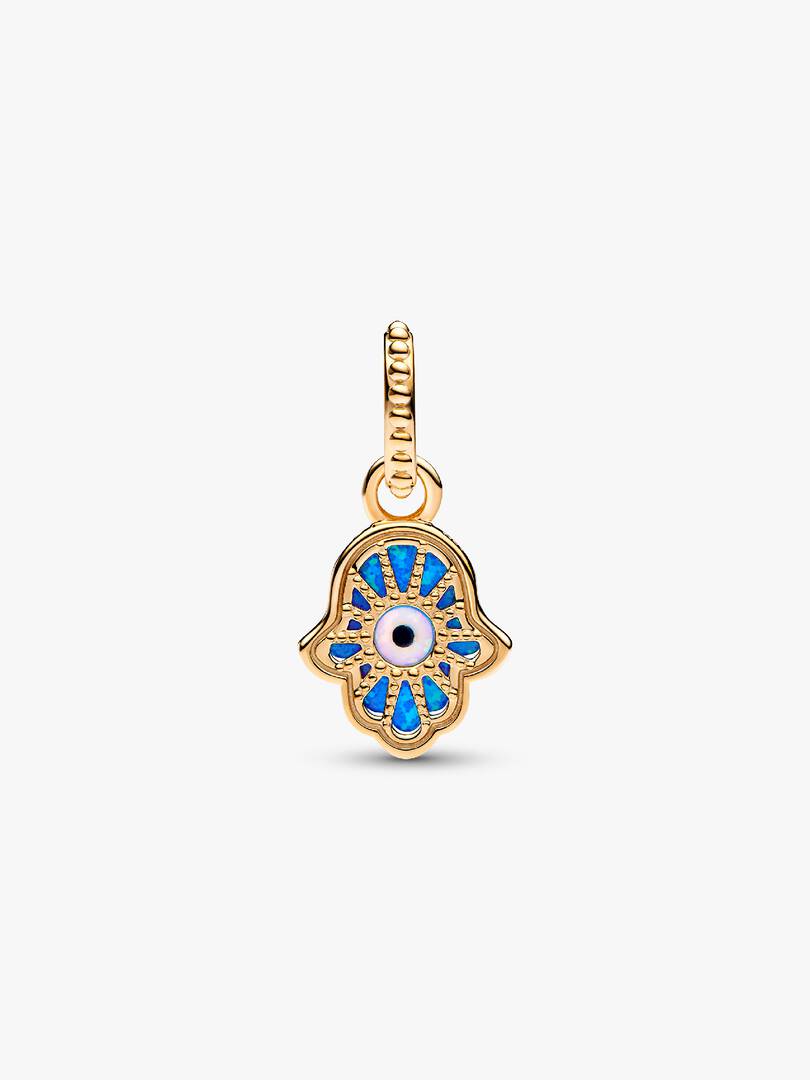 Opalescent Blue Hamsa Hand Dangle Charm 14k gold plating
