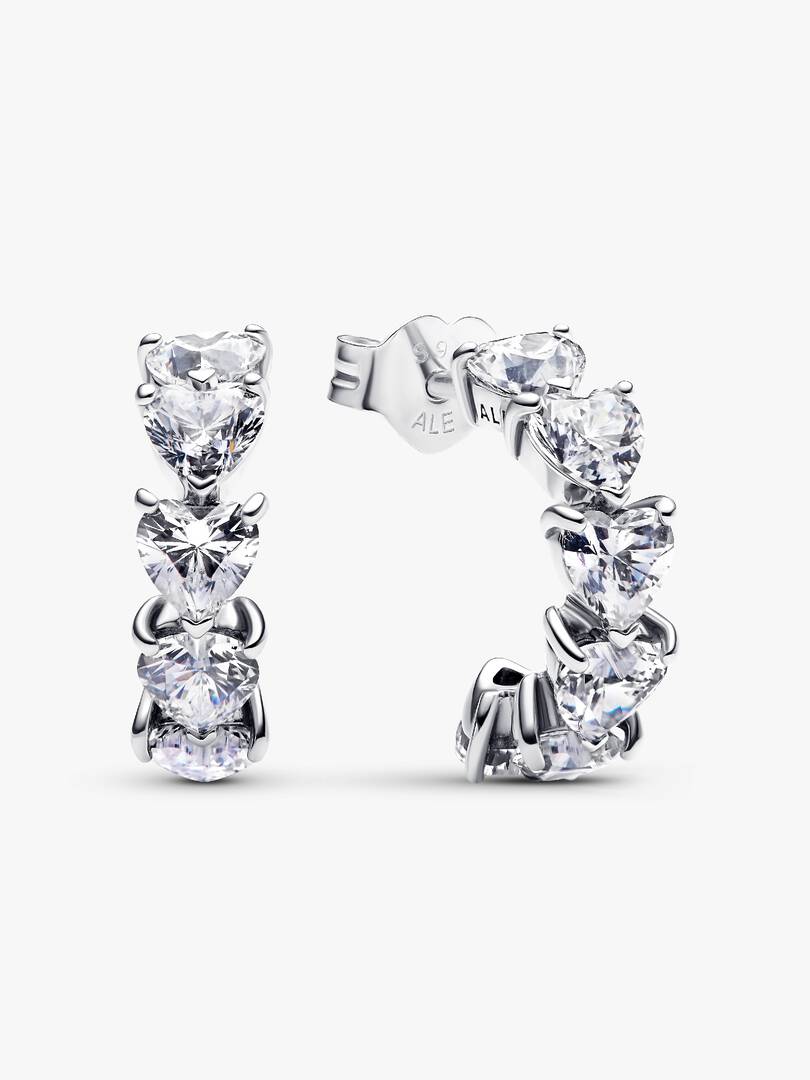 FINAL SALE - Sparkling Hearts Open Hoop Earrings Sterling silver