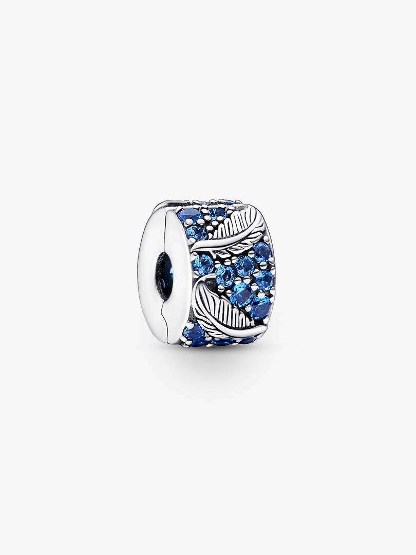 Curved Feather & Pavé Clip Charm Sterling silver