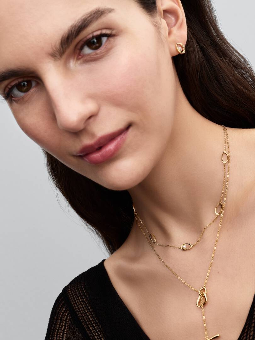 Organically Shaped Oval & Treated Freshwater Cultured Pearl Necklace 14k gold plating