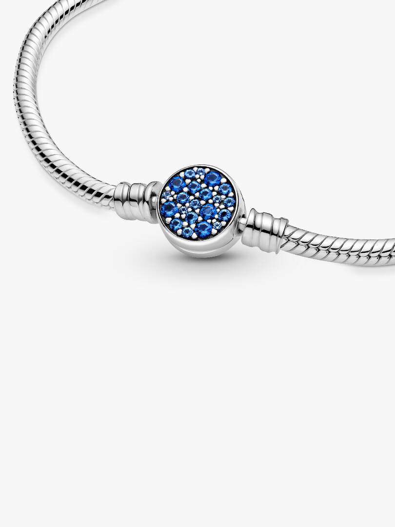 Pandora Moments Sparkling Blue Disc Clasp Snake Chain Bracelet Sterling silver
