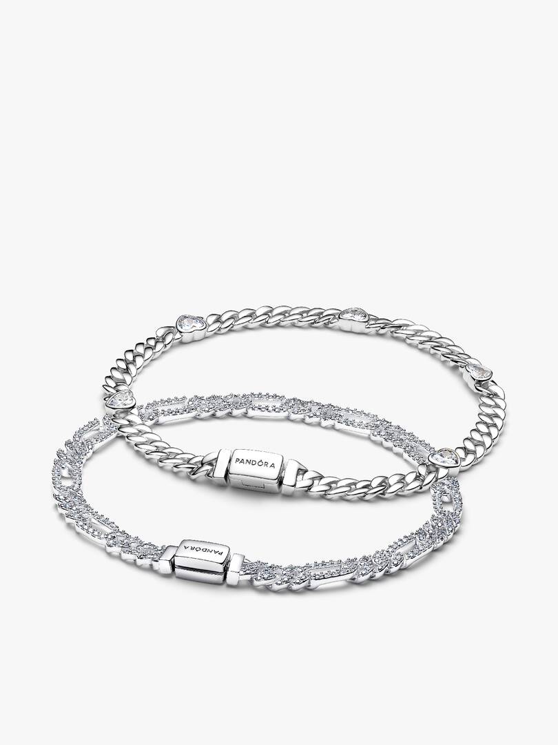 His and Hers Cuban Chain Heart and Oval Bracelet Set 2 Quantity