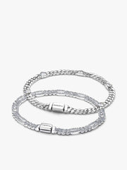 His and Hers Cuban Chain Heart and Oval Bracelet Set 2 Quantity