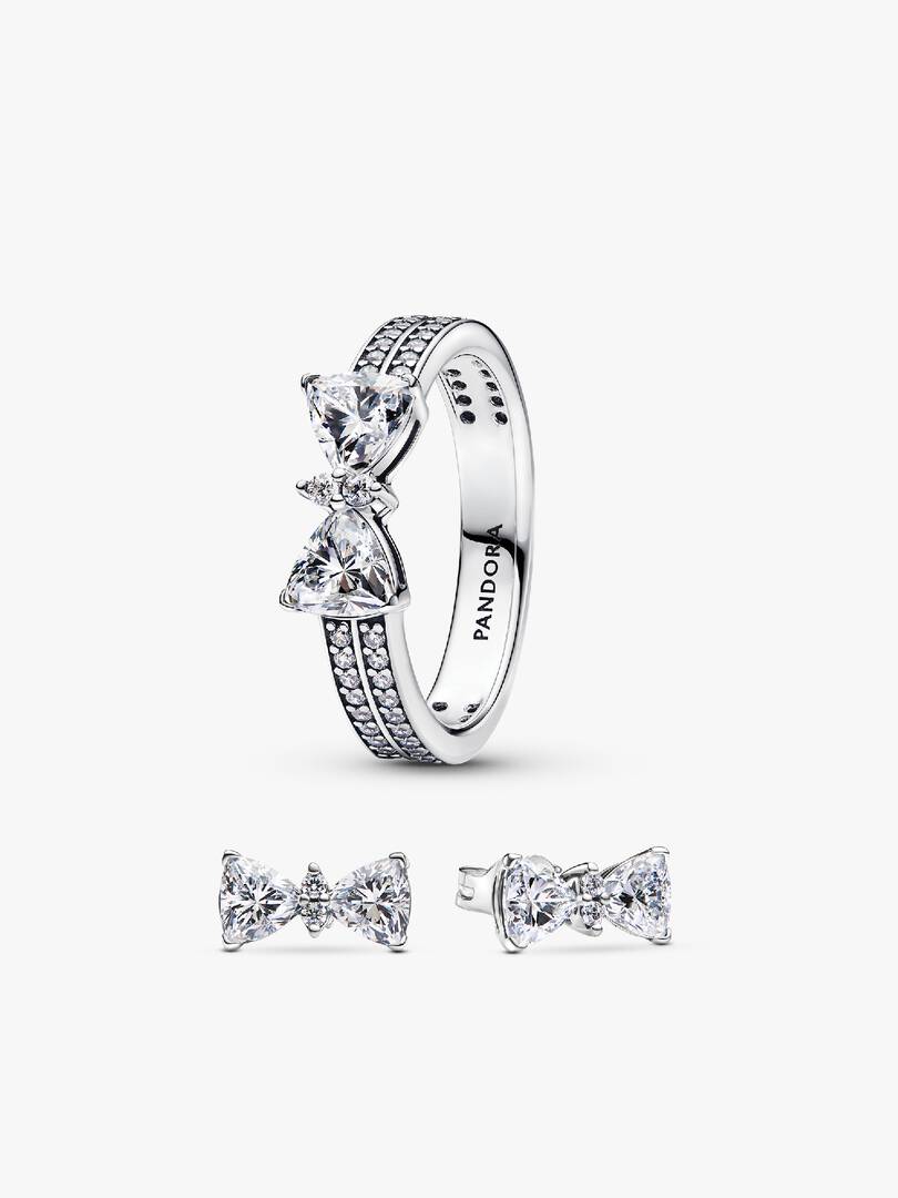 Sparkling Bow Double Ring Set 2 Quantity
