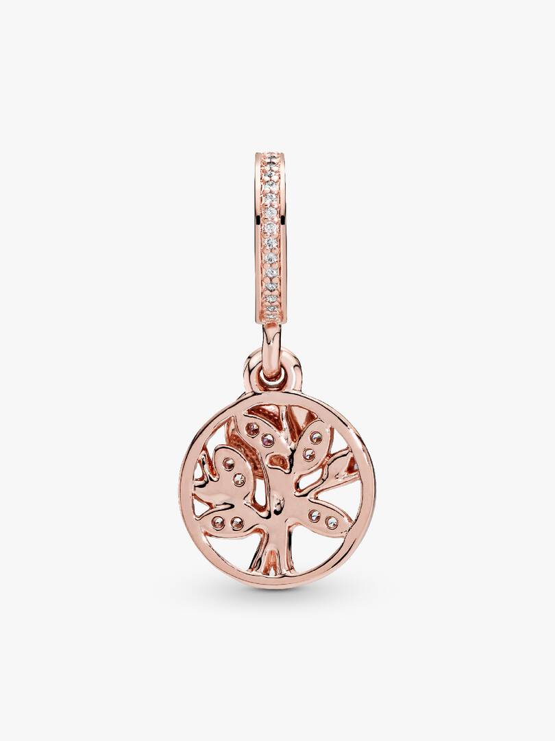 Sparkling Family Tree Dangle Charm 14k rose gold plating