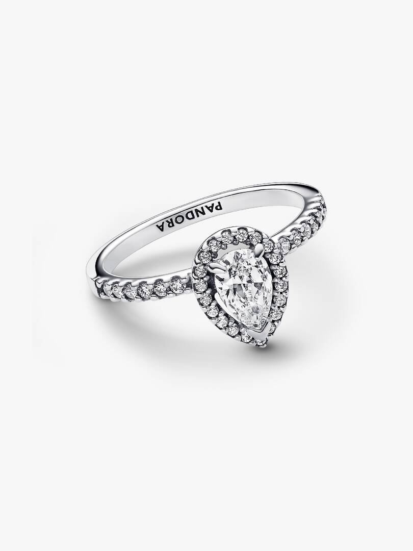 Sparkling Pear Halo Ring Sterling silver