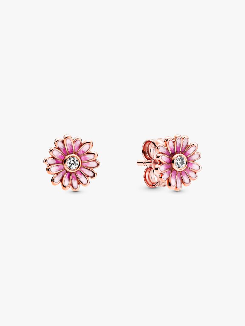 FINAL SALE - Pink Daisy Flower Stud Earrings 14k rose gold plating