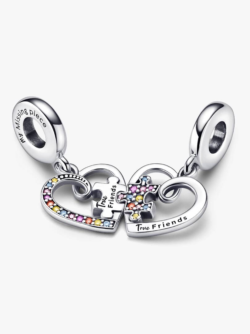 Puzzle Piece Hearts Splittable Friendship Dangle Charm Sterling silver