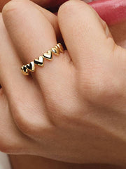 Row of Hearts Ring 14k gold plating