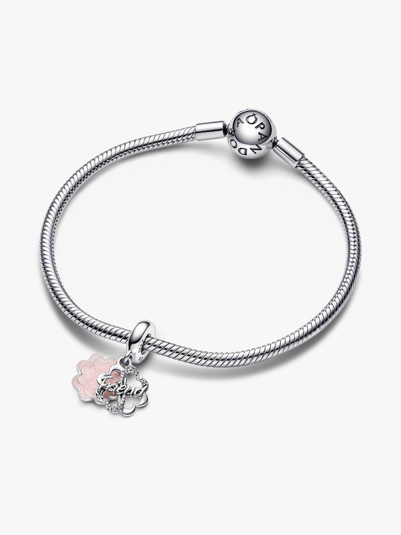 Four-leaf Clover Friendship Double Dangle Charm Sterling silver