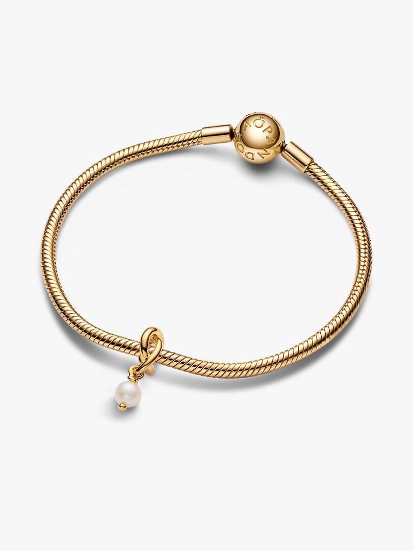 Treated Freshwater Cultured Pearl Eternity Circle Dangle Charm 14k gold plating
