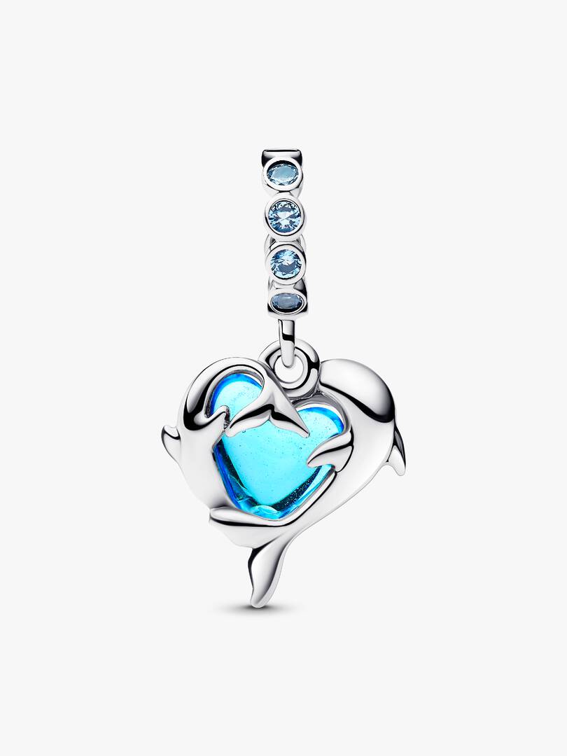 Blue Murano Glass Dolphins Dangle Charm Sterling silver
