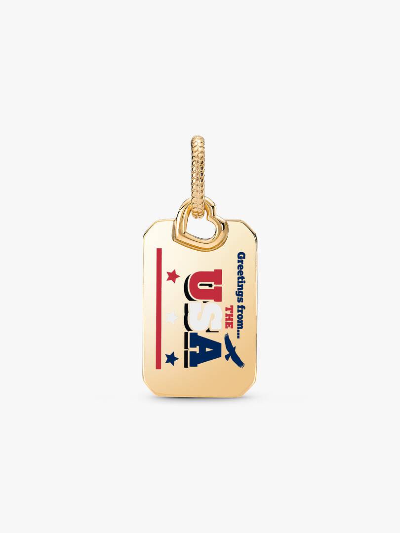 USA Postcard Dangle Charm 14k gold plating