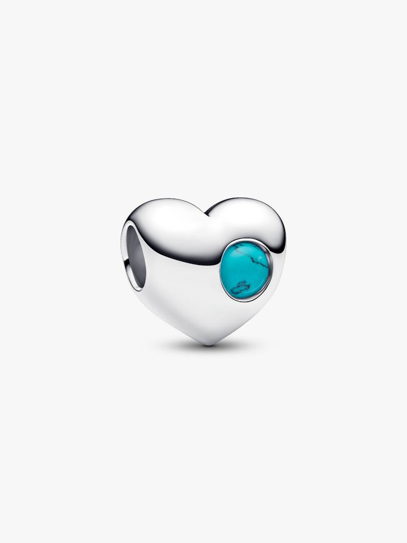 Engravable Turquoise Blue Stone Heart Charm Sterling silver