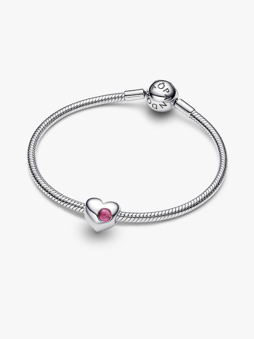 Engravable Pink Stone Heart Charm Sterling silver