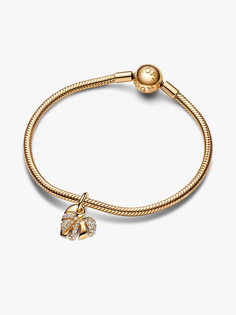 FINAL SALE - Sparkling Monstera Leaf Dangle Charm 14k gold plating