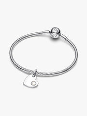 June Engravable Heart White Stone Dangle Charm Sterling silver