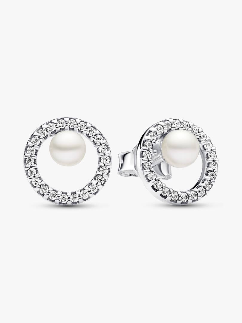 Treated Freshwater Cultured Pearl & Pavé Halo Stud Earrings Sterling silver