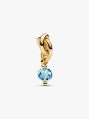 Faceted Sea Aqua Blue Eternity Circle Dangle Charm 14k gold plating